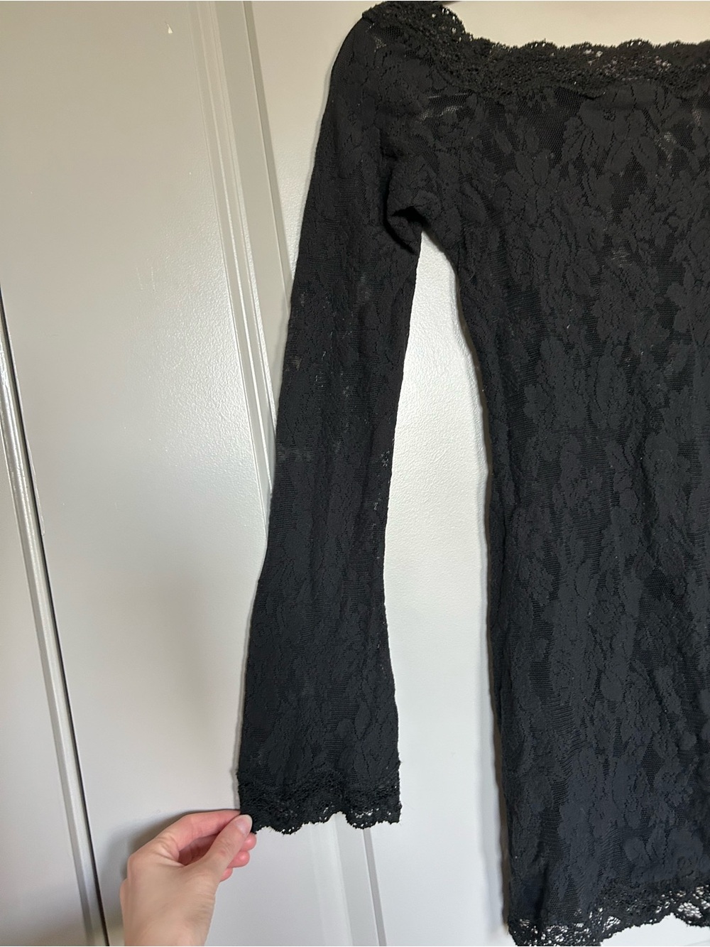 Victorias Secret Black Lace Off-Shoulder Long Bell Sleeve Fairy Goth Mini Dress - Picture 2 of 7
